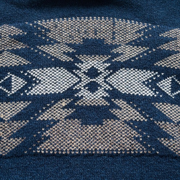 American Eagle Aztec Hoodie Mens M Tall Navy Southwest Boho Knit Sweater - Picture 3 of 9